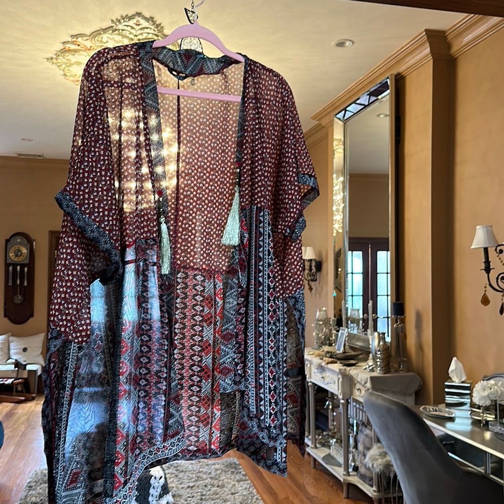 Kactus cover up kimono open cardigan boho chic! Tassels floral Aztec pattern